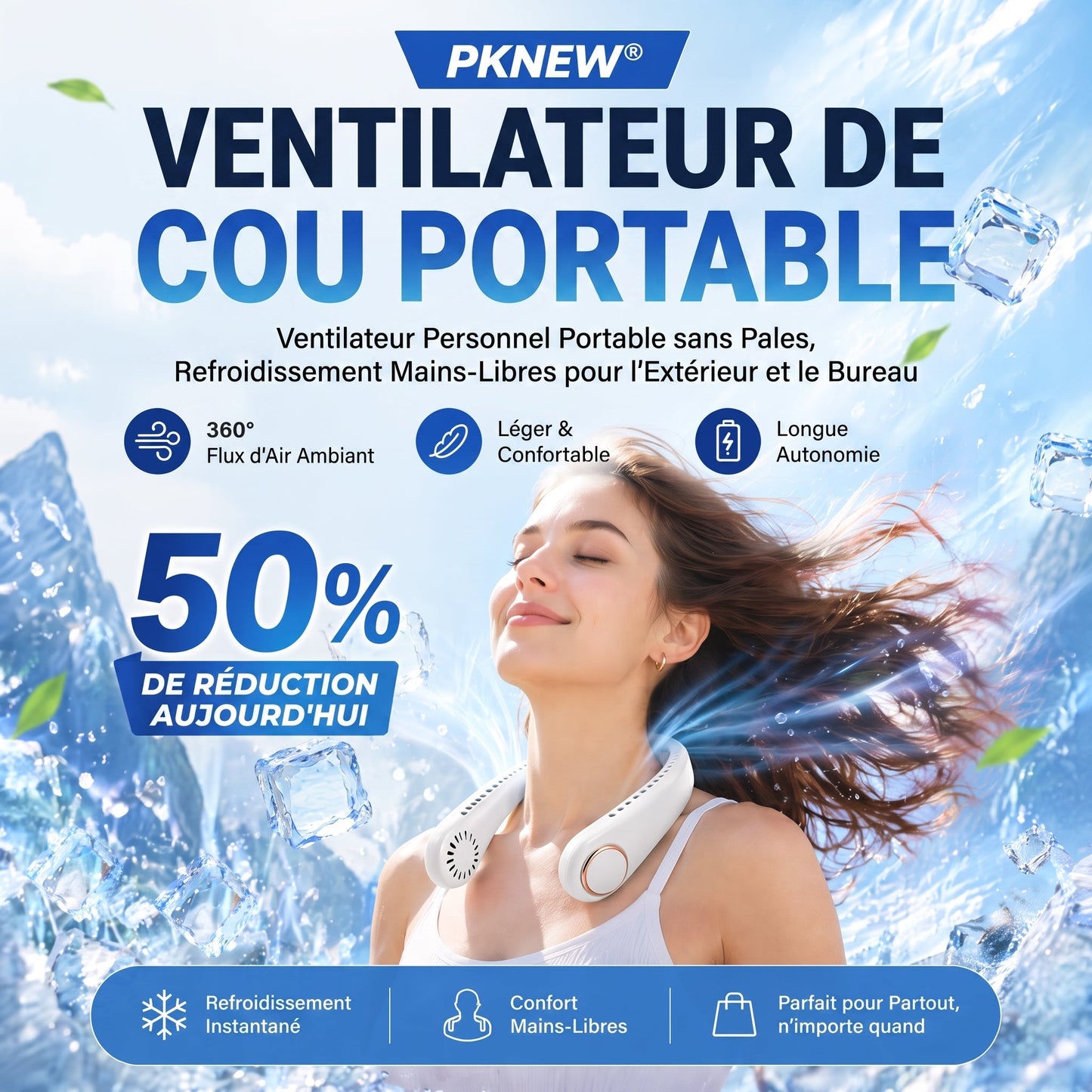𝗣𝗞𝑵𝐄𝐖®🍉 𝒗𝒆𝒏𝒕𝒊𝒍𝒂𝒕𝒆𝒖𝒓 𝒅𝒆 𝒄𝒐𝒖 𝒔𝒂𝒏𝒔 𝒑𝒂𝒍𝒆𝒔, portable et mains libres, idéal pour un usage quotidien au bureau et en extérieur.🥥