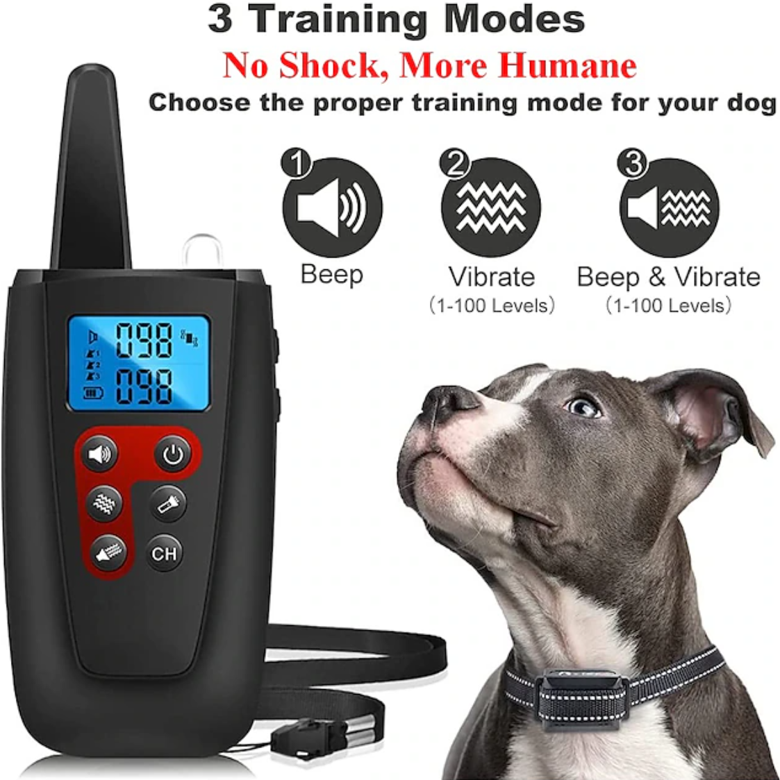 Collier de dressage pour chien sans choc, portée de 3300 pieds, bip vibrant, dresseur pour animaux de compagnie, étanche IPX7, rechargeable, collier de dressage pour animaux de compagnie sans pinces, son et vibration.
