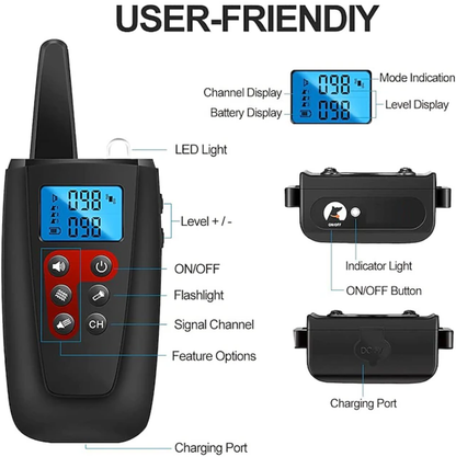 Collier de dressage pour chien sans choc, portée de 3300 pieds, bip vibrant, dresseur pour animaux de compagnie, étanche IPX7, rechargeable, collier de dressage pour animaux de compagnie sans pinces, son et vibration.