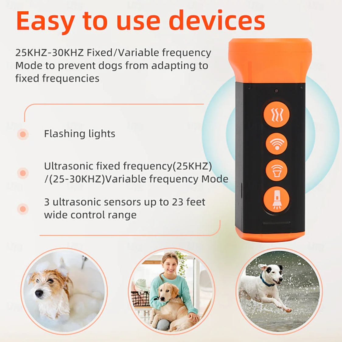 Dispositif de contrôle des aboiements de chiens à ultrasons SU40 Répulsif pour chiens à haute puissance avec lumière LED